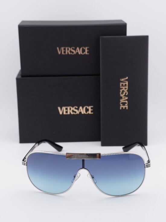 Versace VE2293 100019 Shield Sunglasses – Silver / Blue